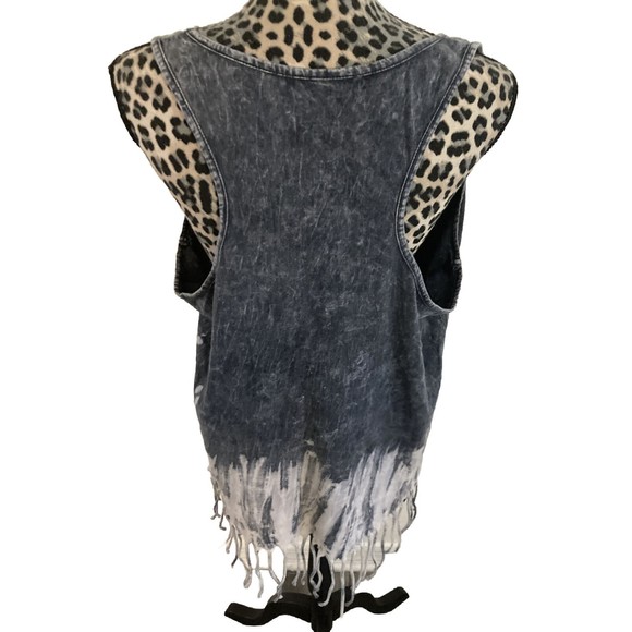 Maurices Top L Boho Hippie Gray Tye Die Studded Collar Fringe Hem Razor Back - Picture 4 of 5